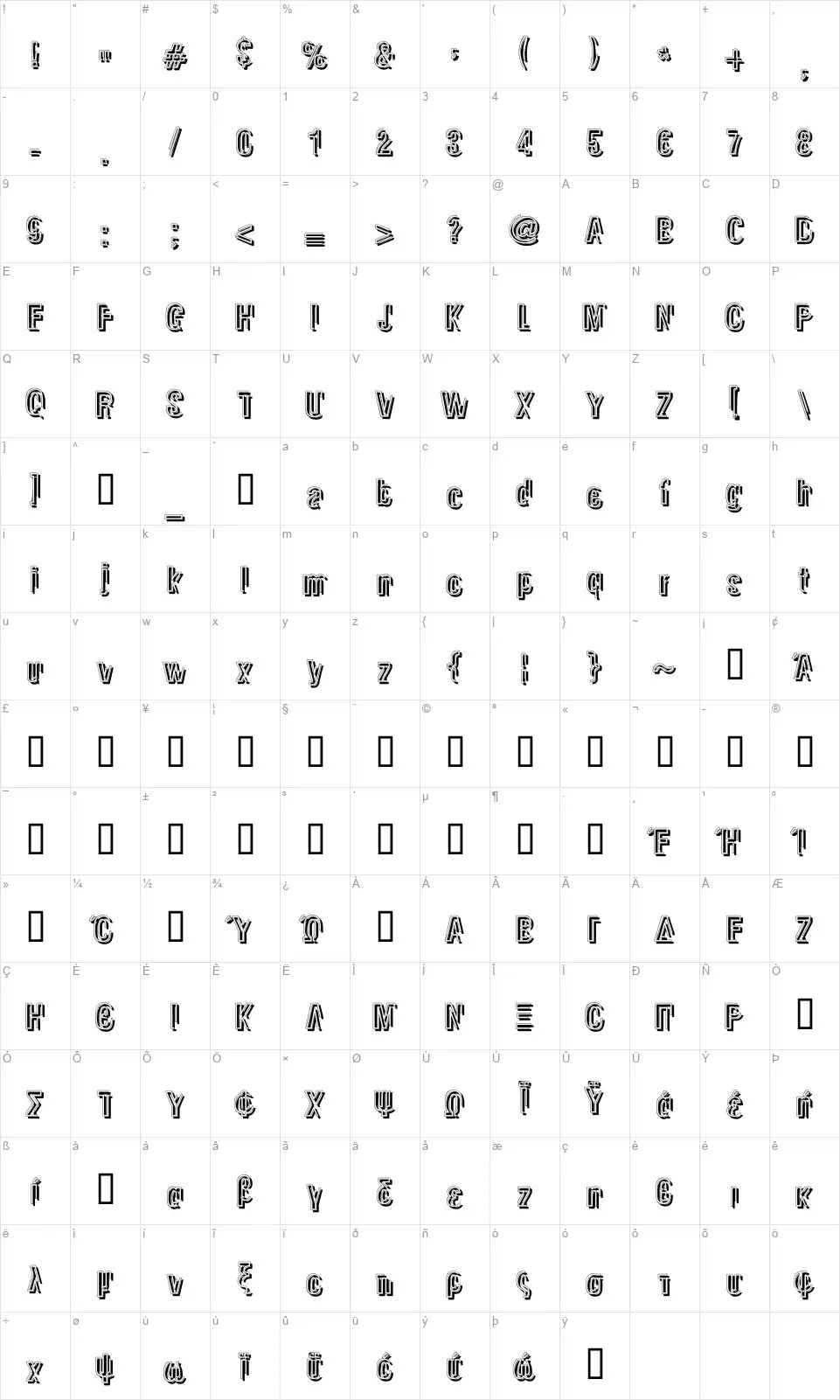 Glasnostfont character map