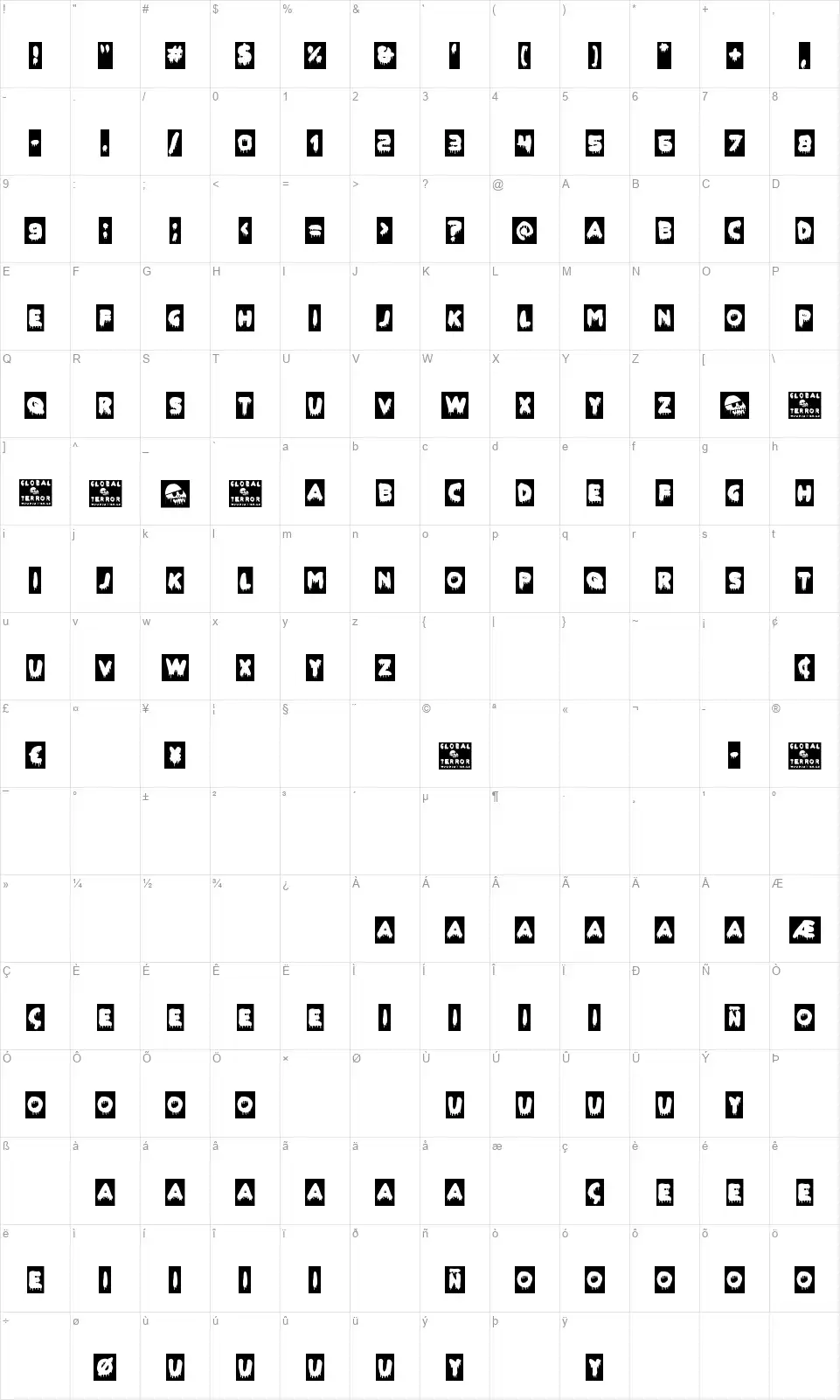 Global Terrorfont character map