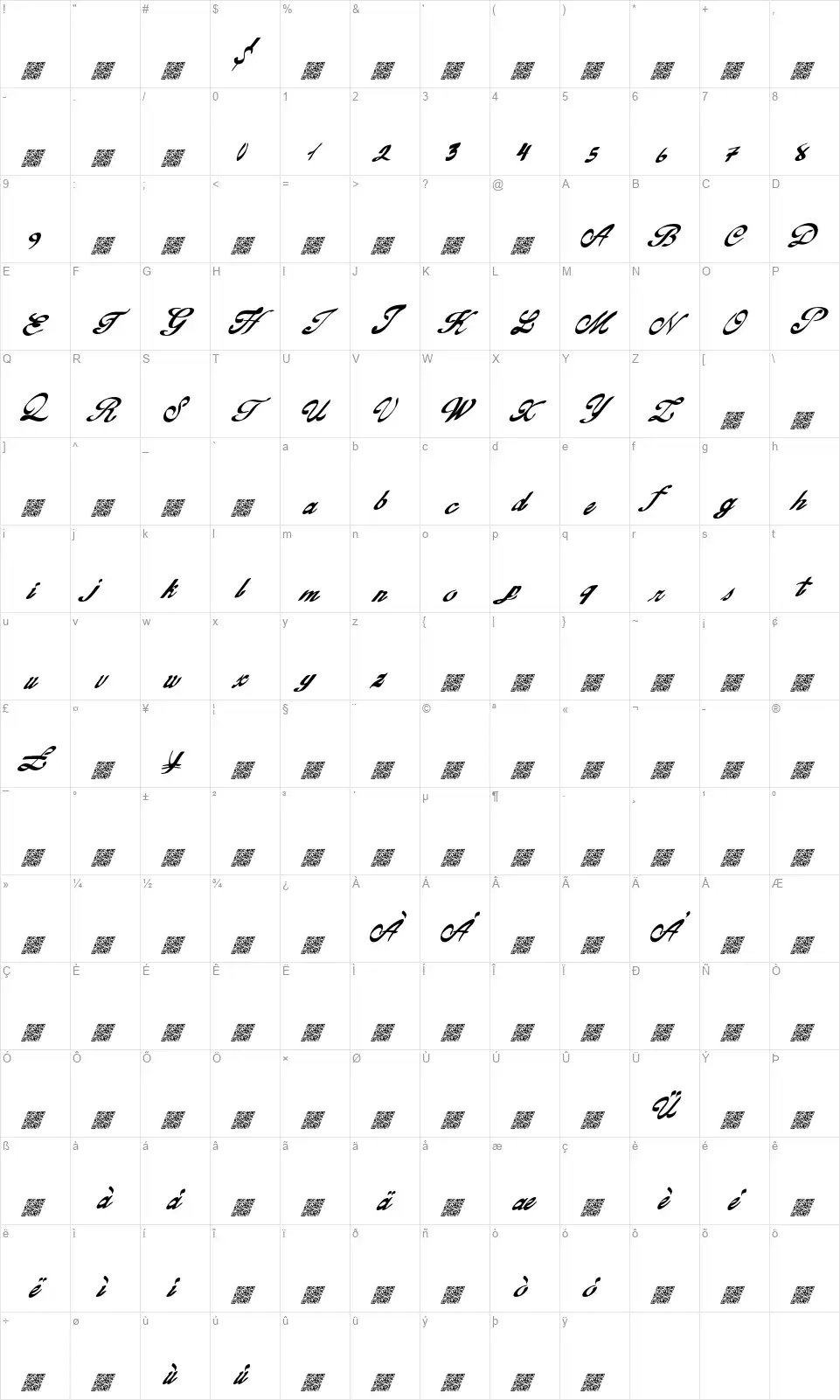 Gold Fingerfont character map