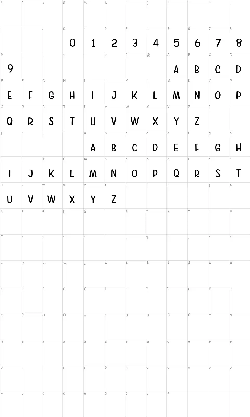 Good Feeling Sansfont character map