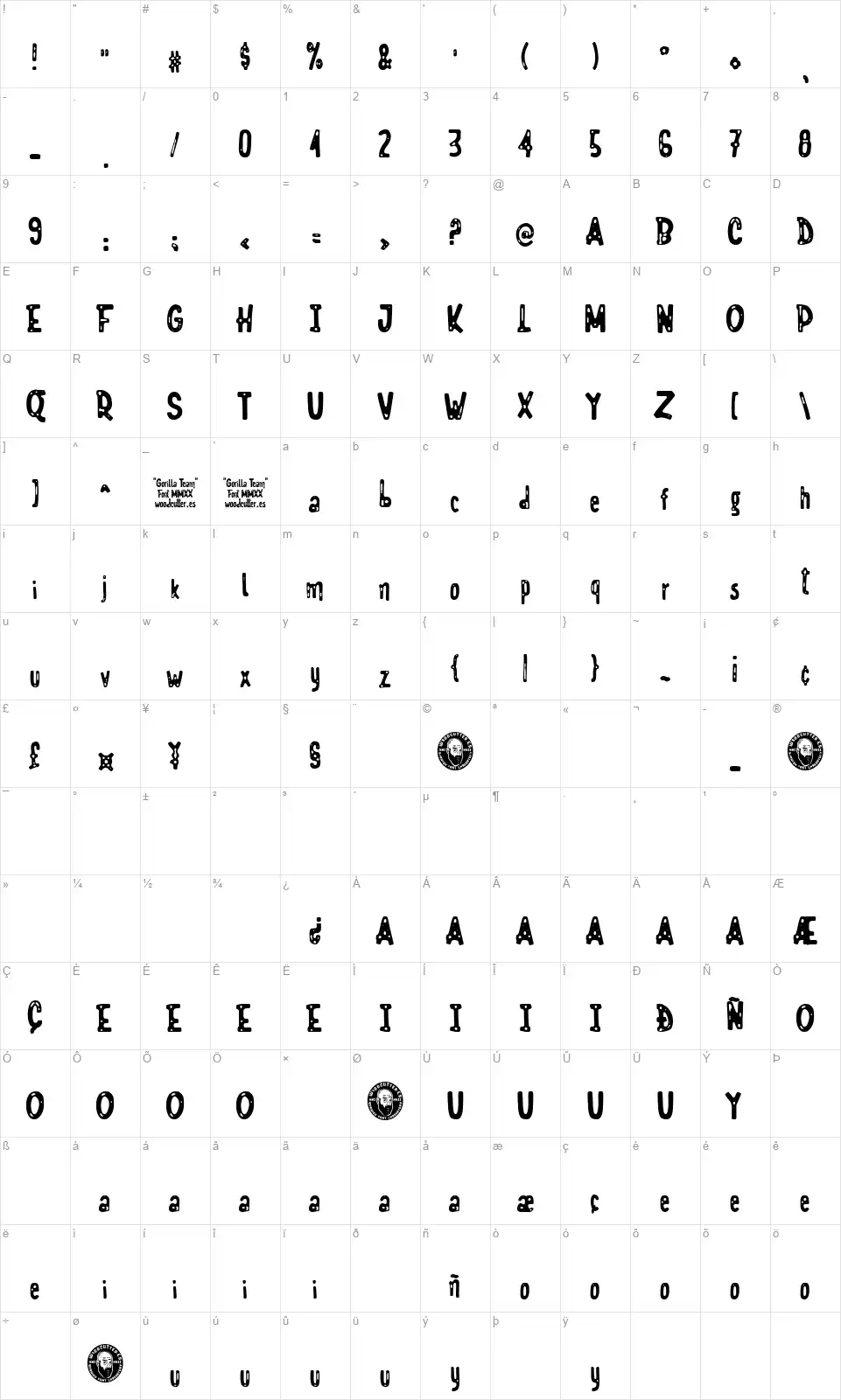 Gorilla Teamfont character map