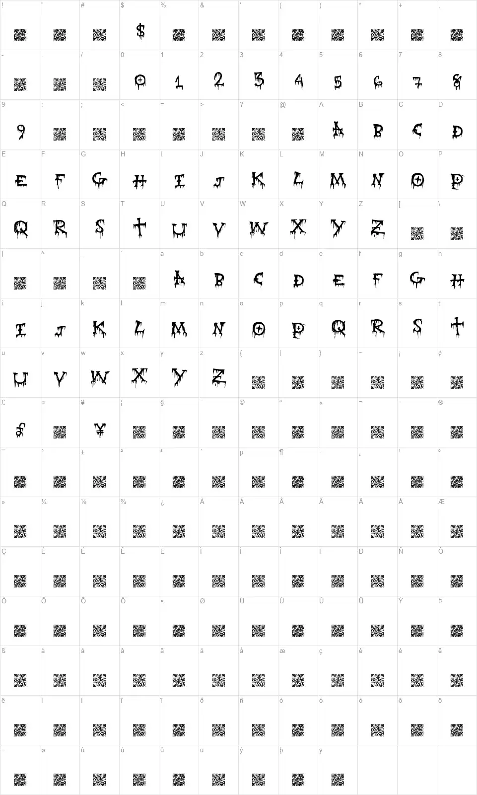 Grave Painfont character map