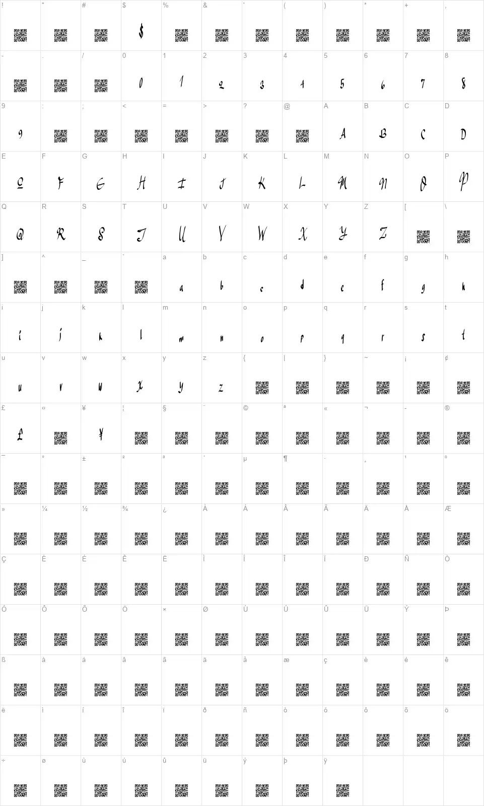 Greater Salesfont character map