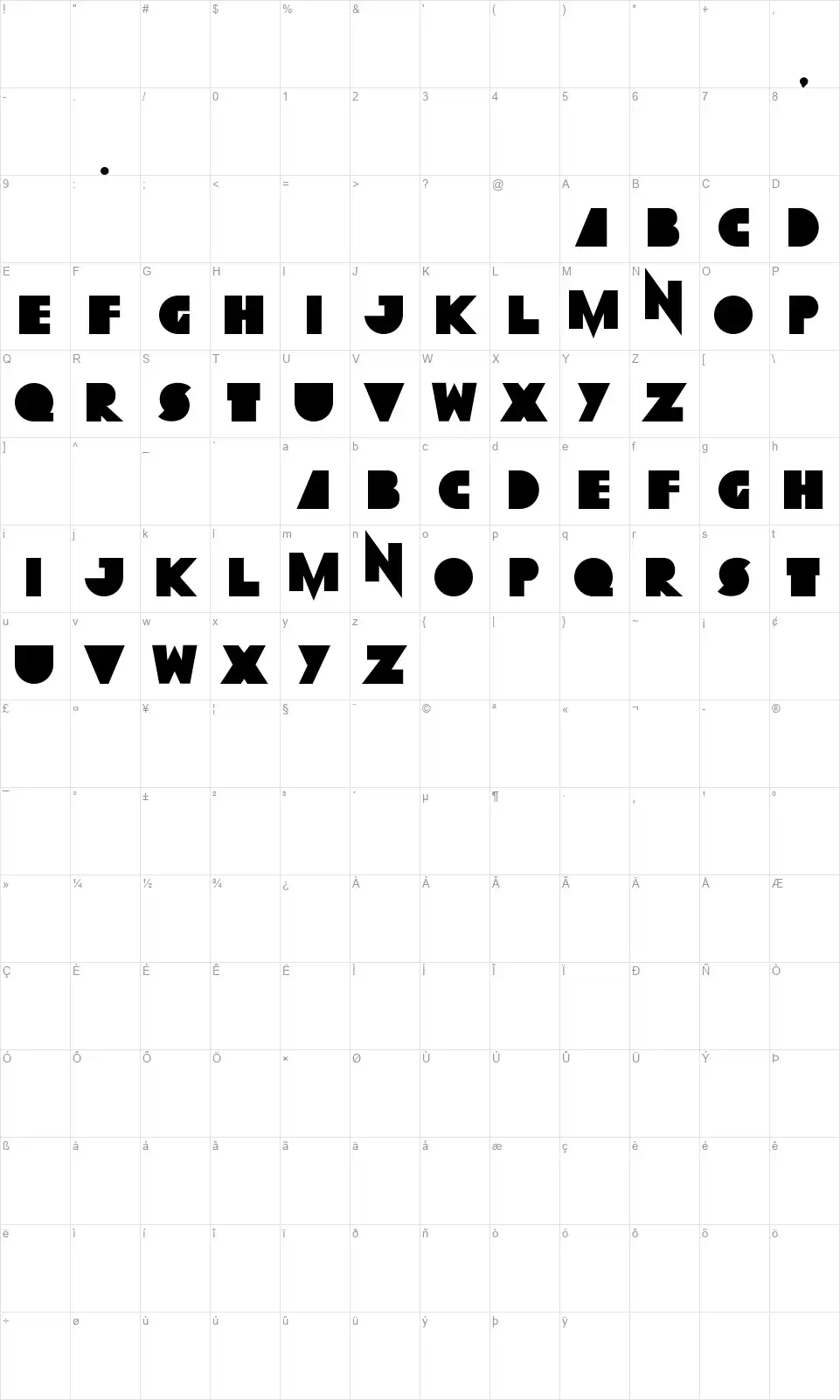 Grobsidianfont character map