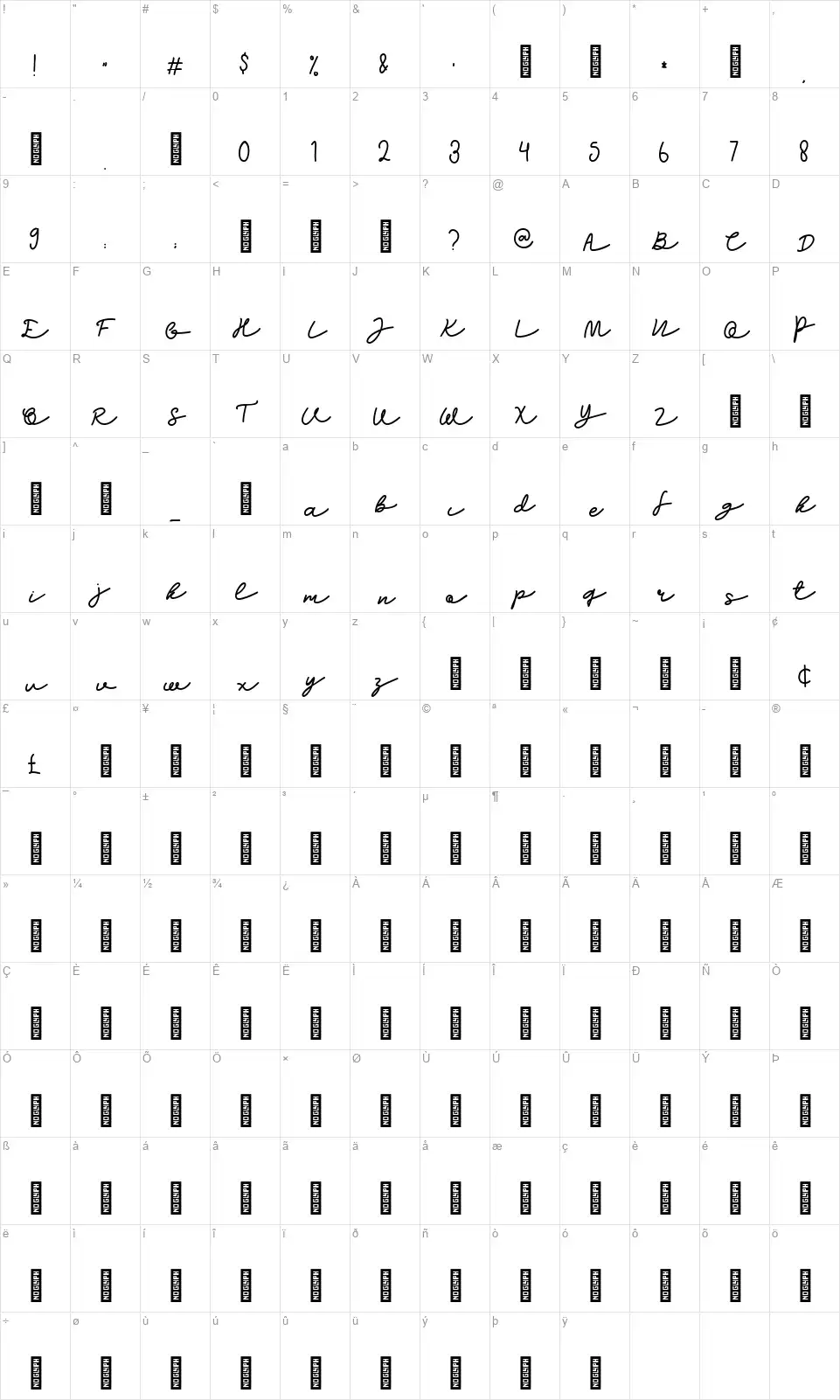Growing Gardenfont character map