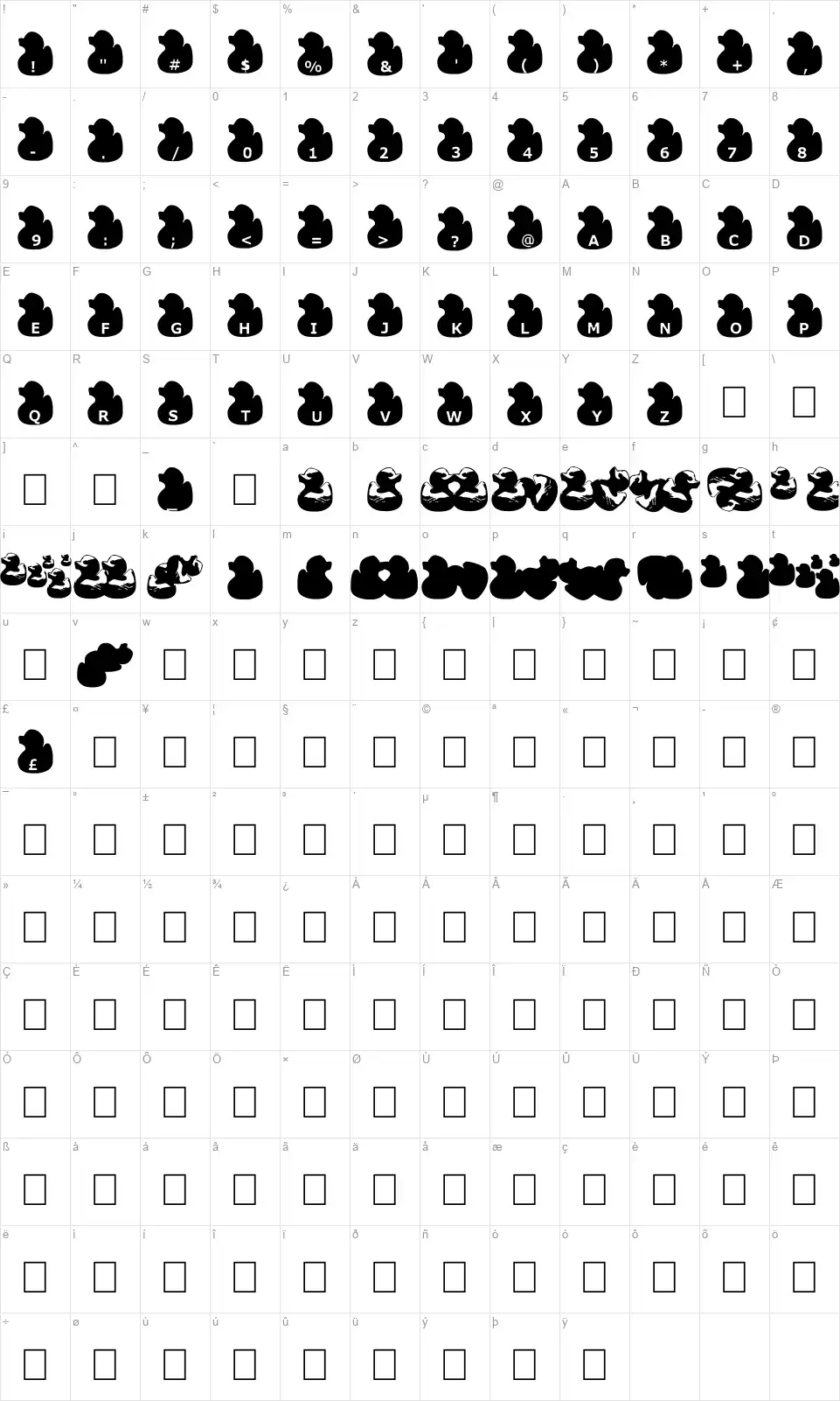 Gugli Ducky Rubberfont character map