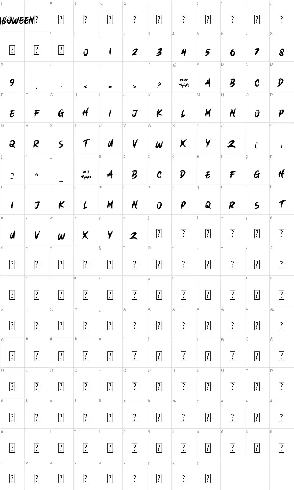 Halloweennfont character map