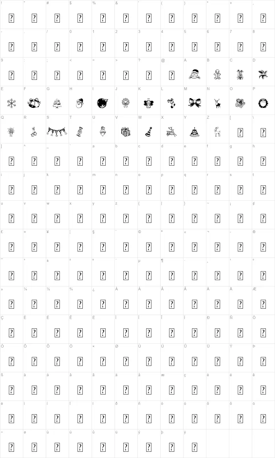 Hand Christmas Doodlefont character map