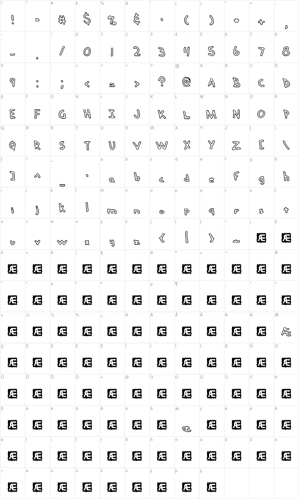 Hand Me Downfont character map