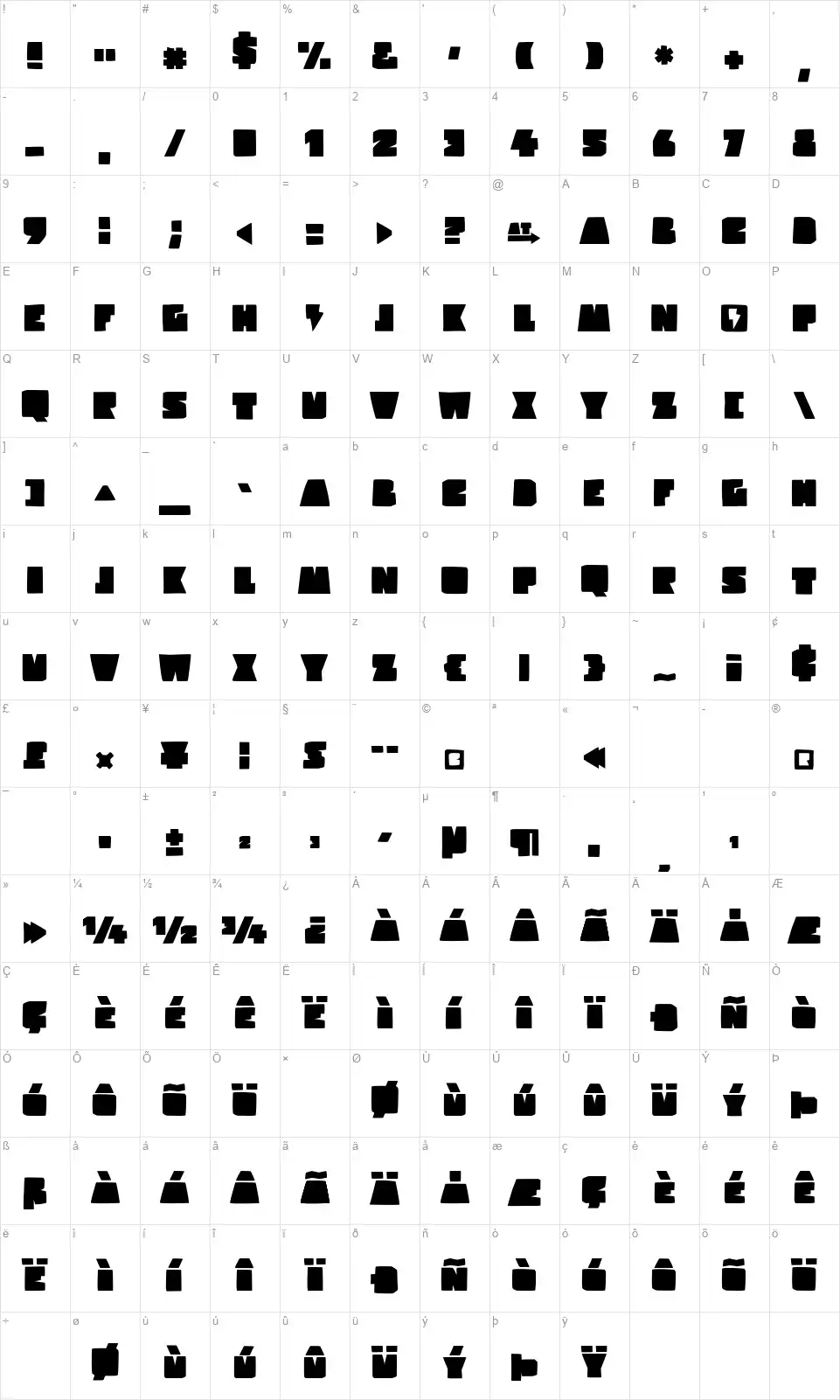 Hard Rock Kidsfont character map