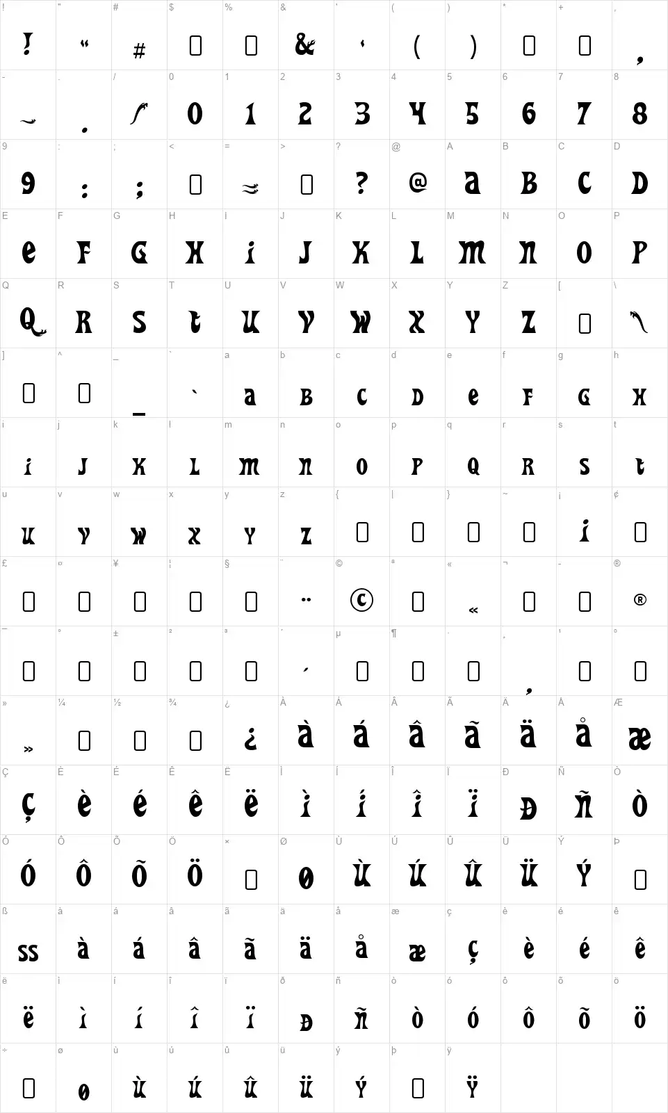 HeavyHeap-Regularfont character map