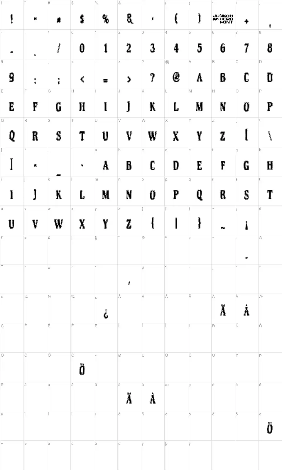 Helleplus 32font character map