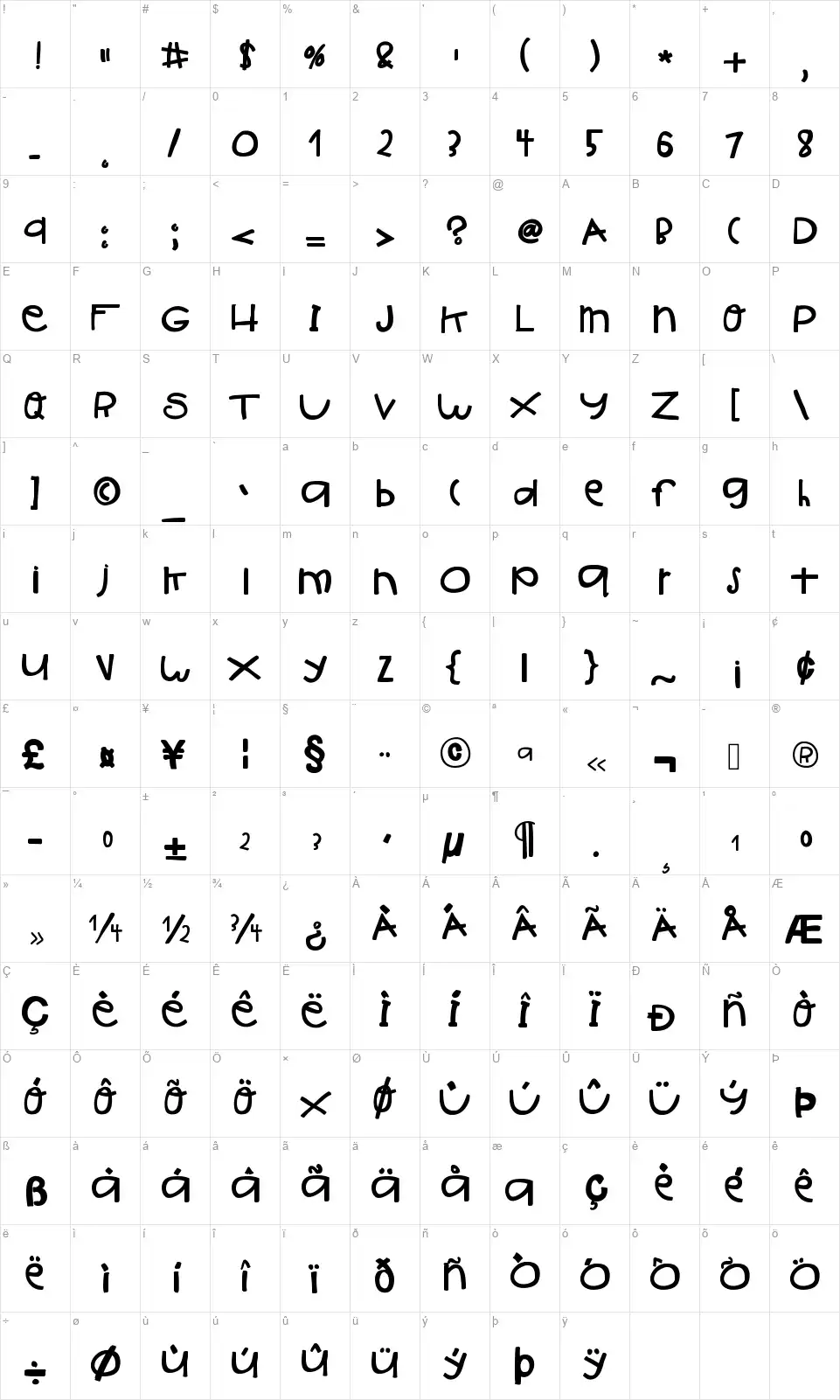 Hello Ish Bigfont character map