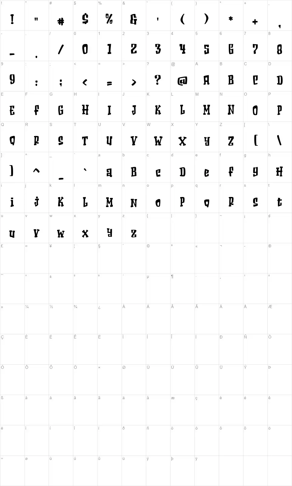 Hello Nightmarefont character map