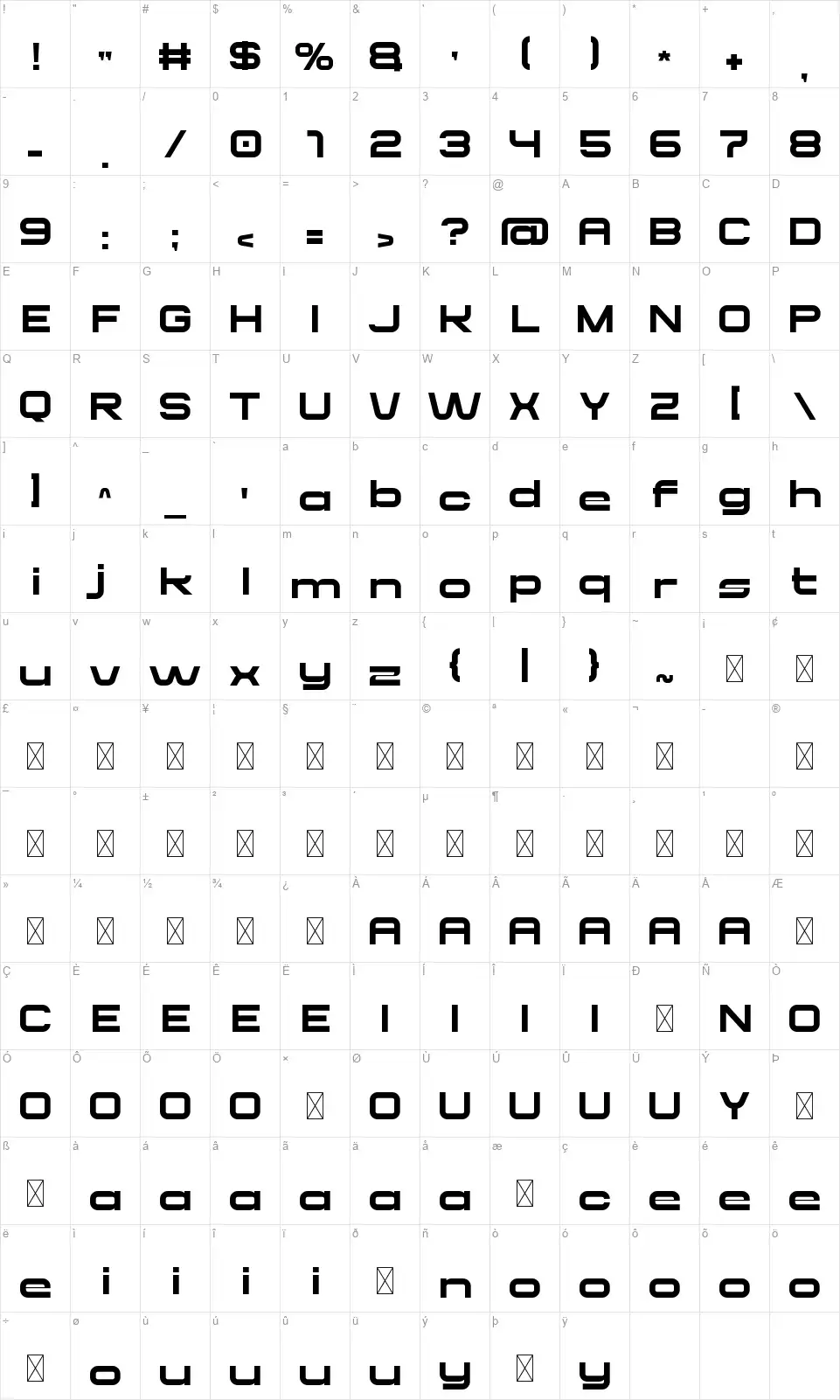 Hidrantfont character map