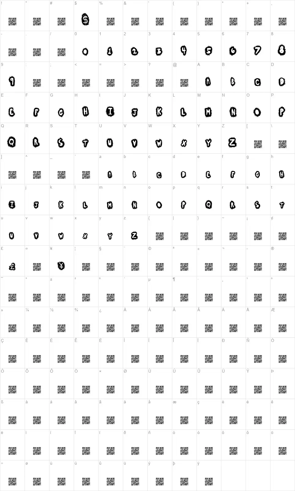 High Salesfont character map