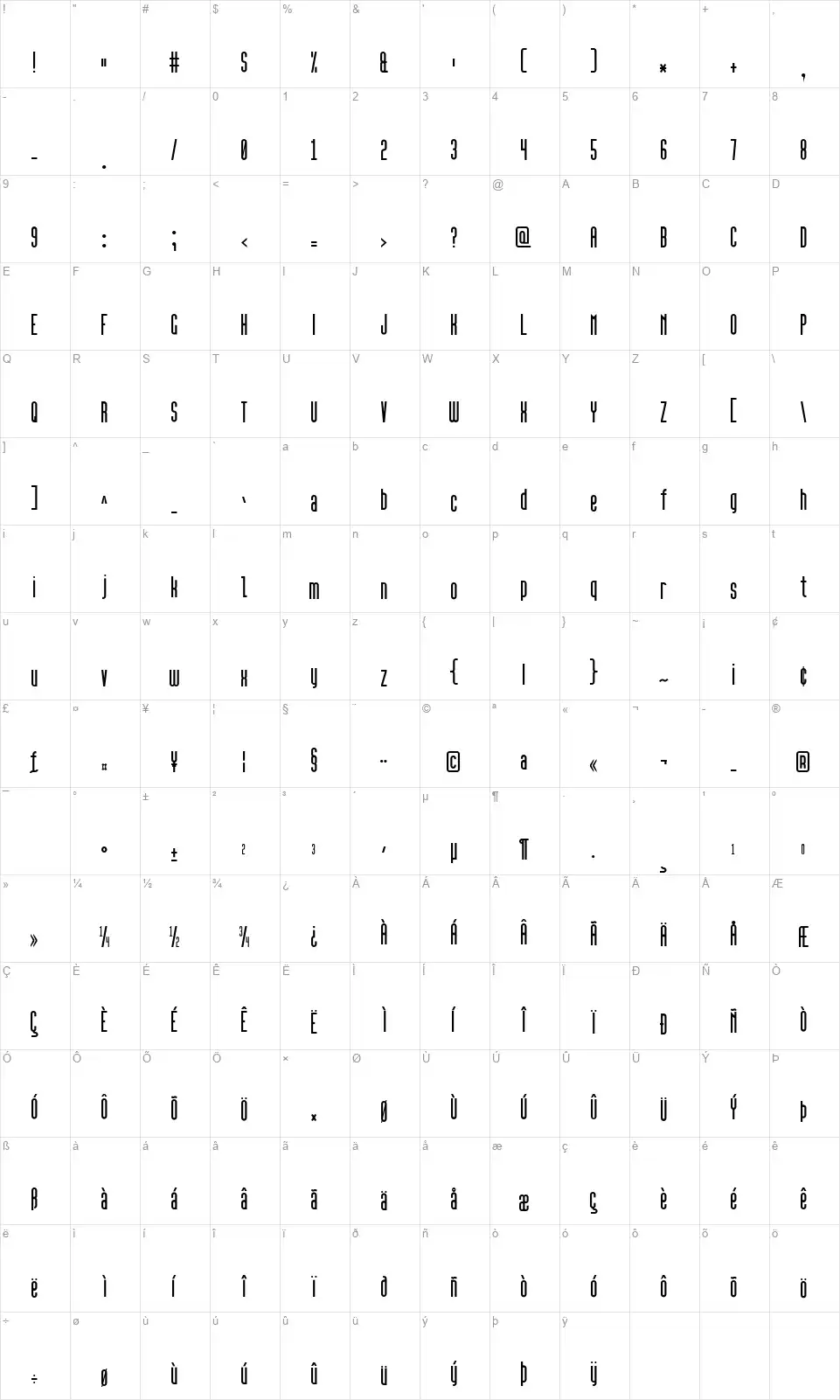 High Sans Serif 7font character map