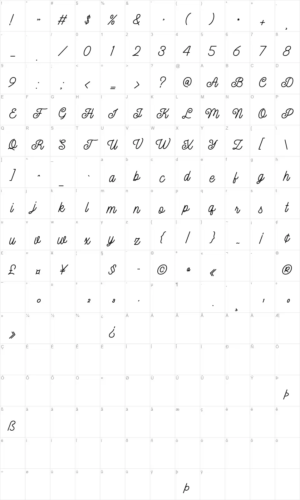 Higher Mondayfont character map