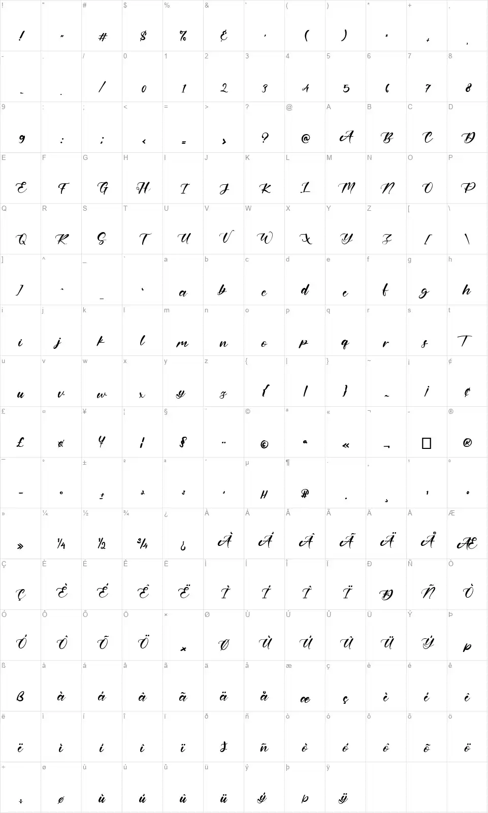 Hillary Youthfont character map