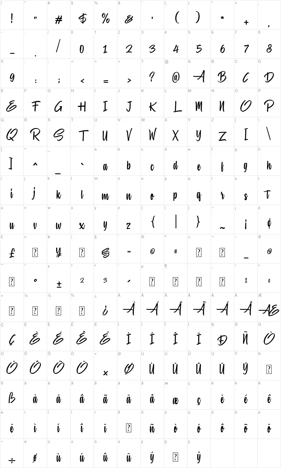 Hiluckfont character map