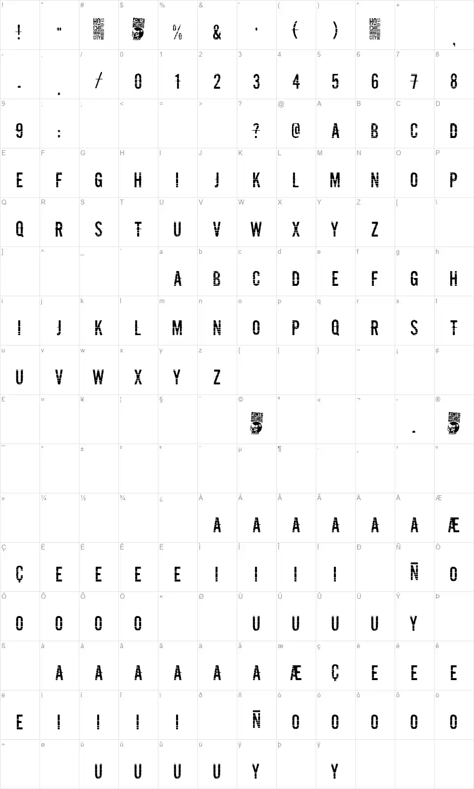 Ho Chi Minh Cityfont character map