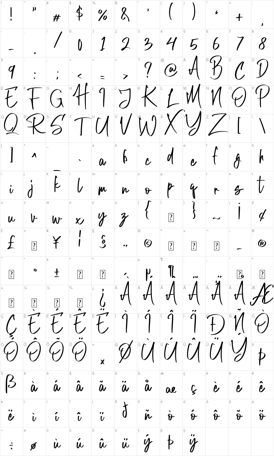 Hollow Cityfont character map
