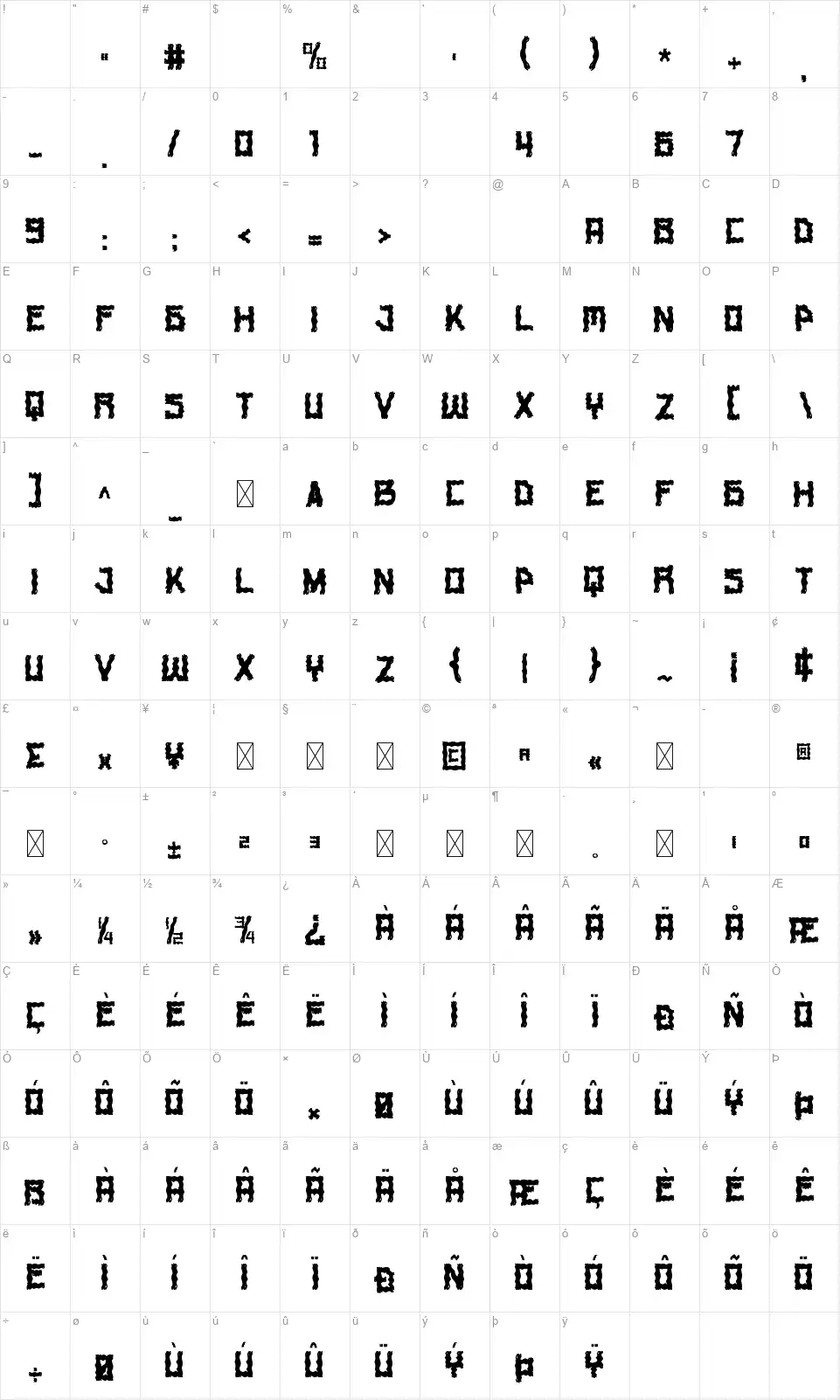 Horror Vibesfont character map