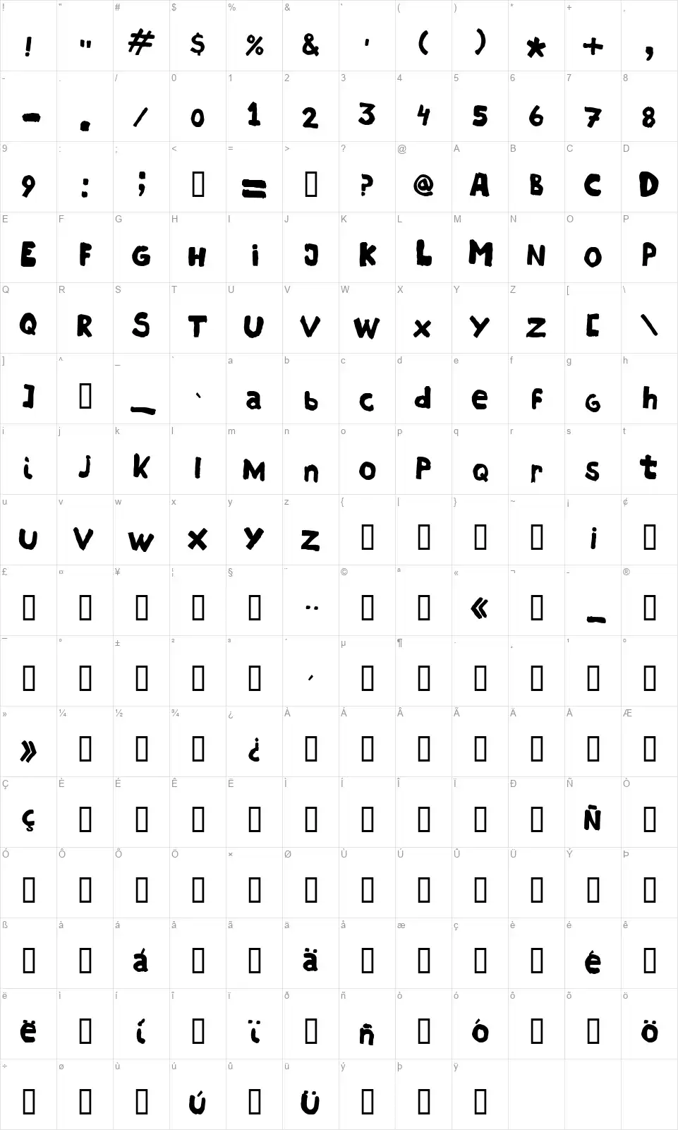 Hostiasfont character map