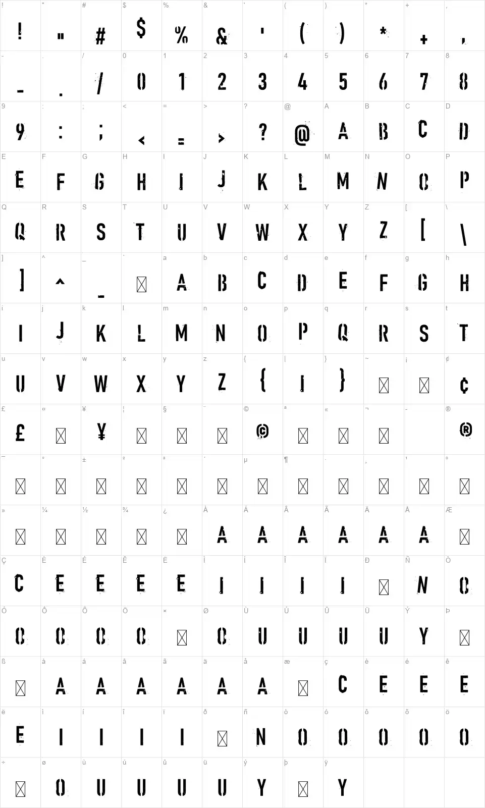 Howitzerfont character map
