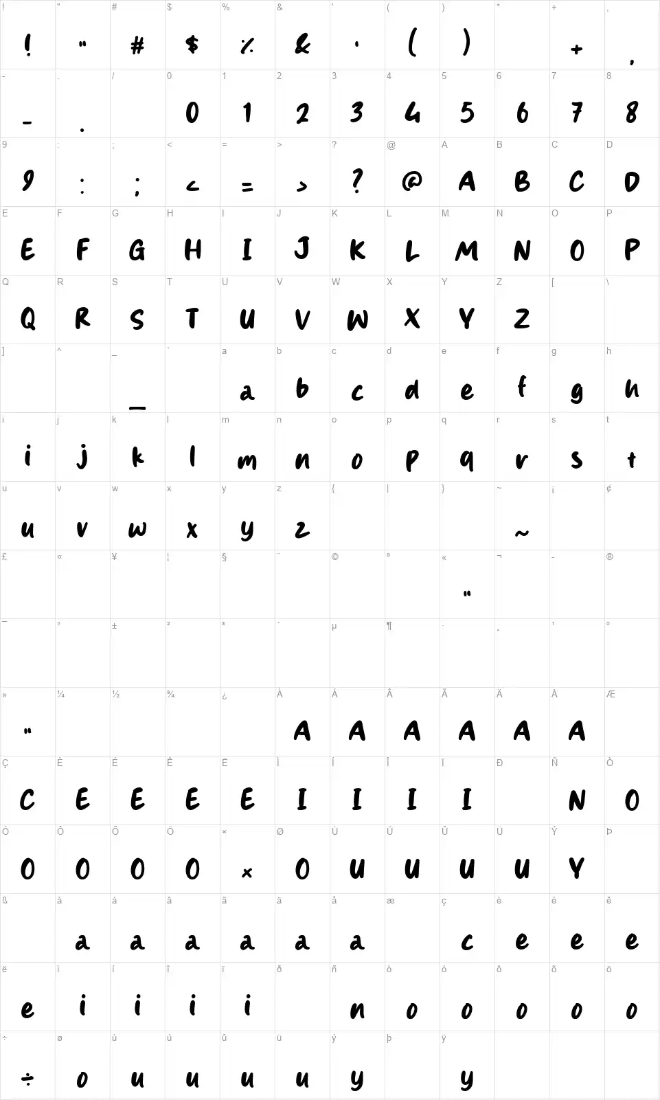 Hunglinefont character map