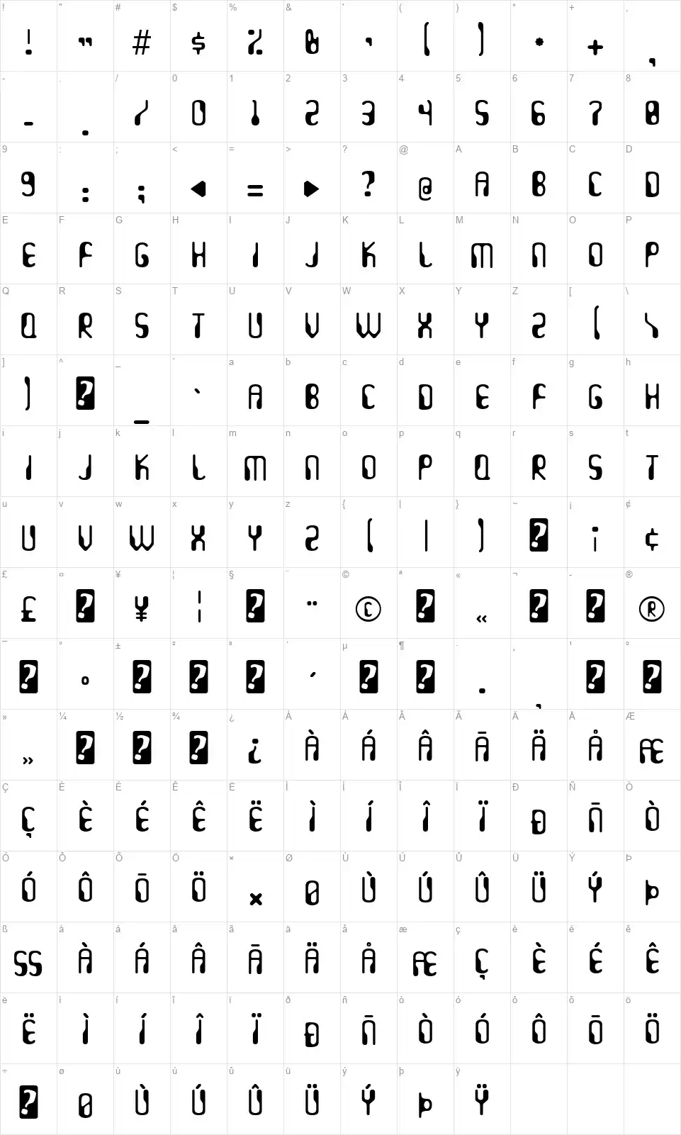 HydrogenWhiskey-Regularfont character map