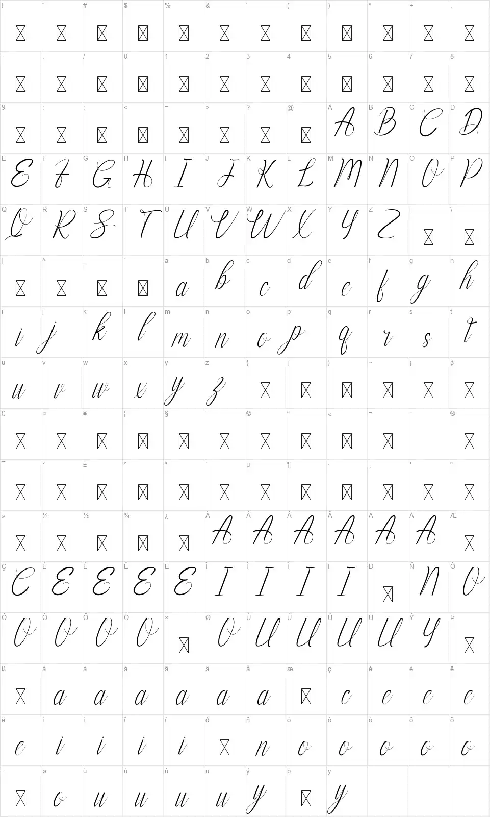 Injusticefont character map