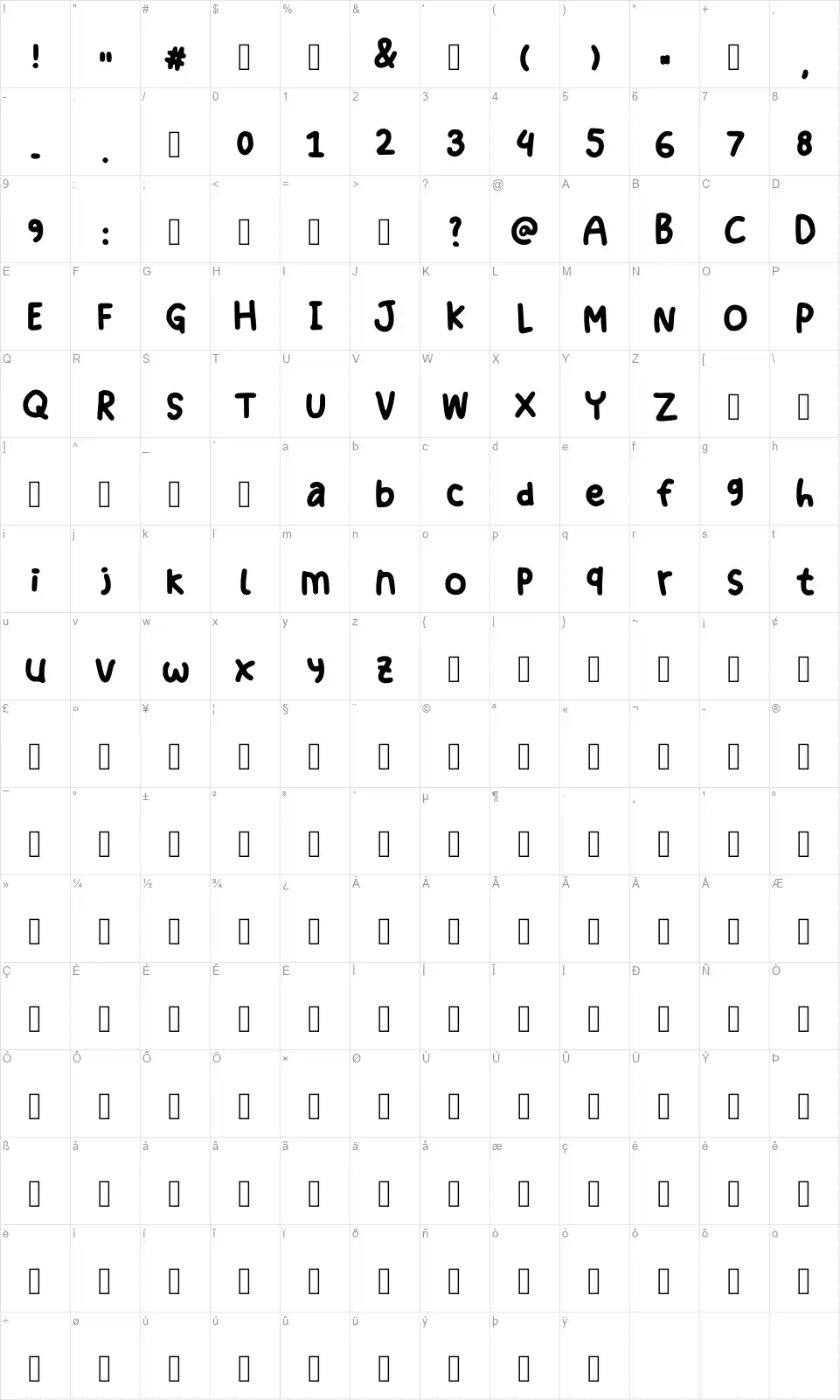 Insecutefont character map
