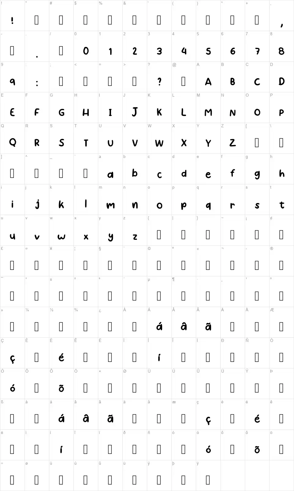 Inspiramaahfont character map