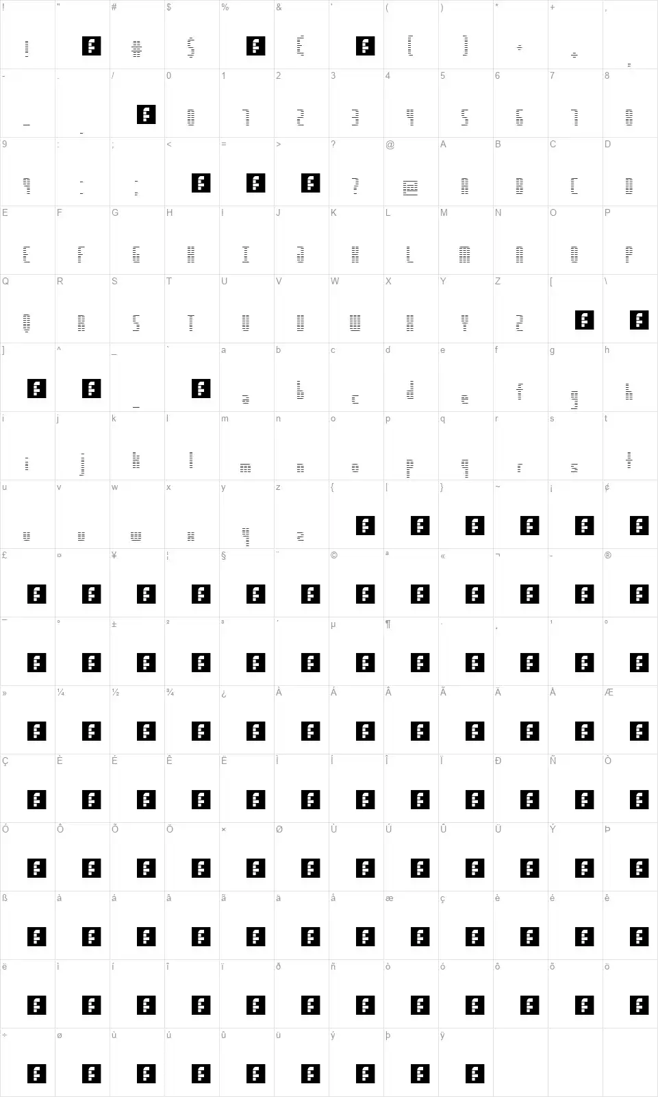 Integrationfont character map