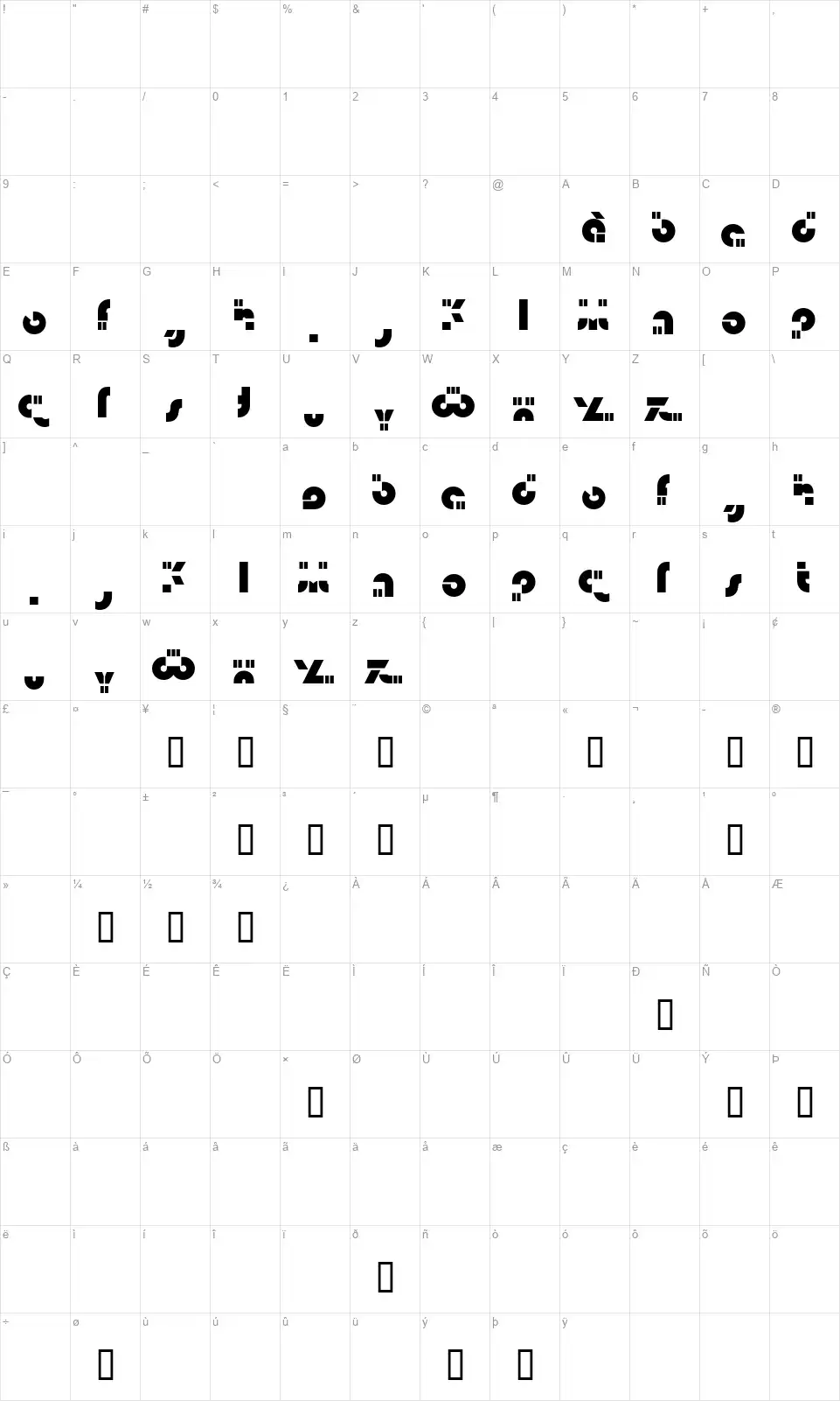 Isamufont character map