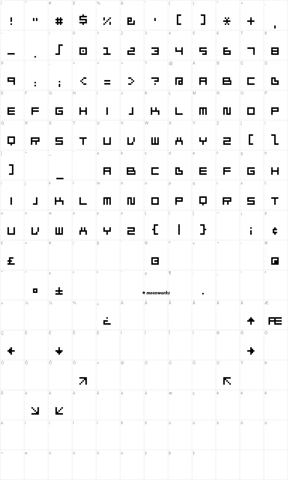 Ivorgfont character map