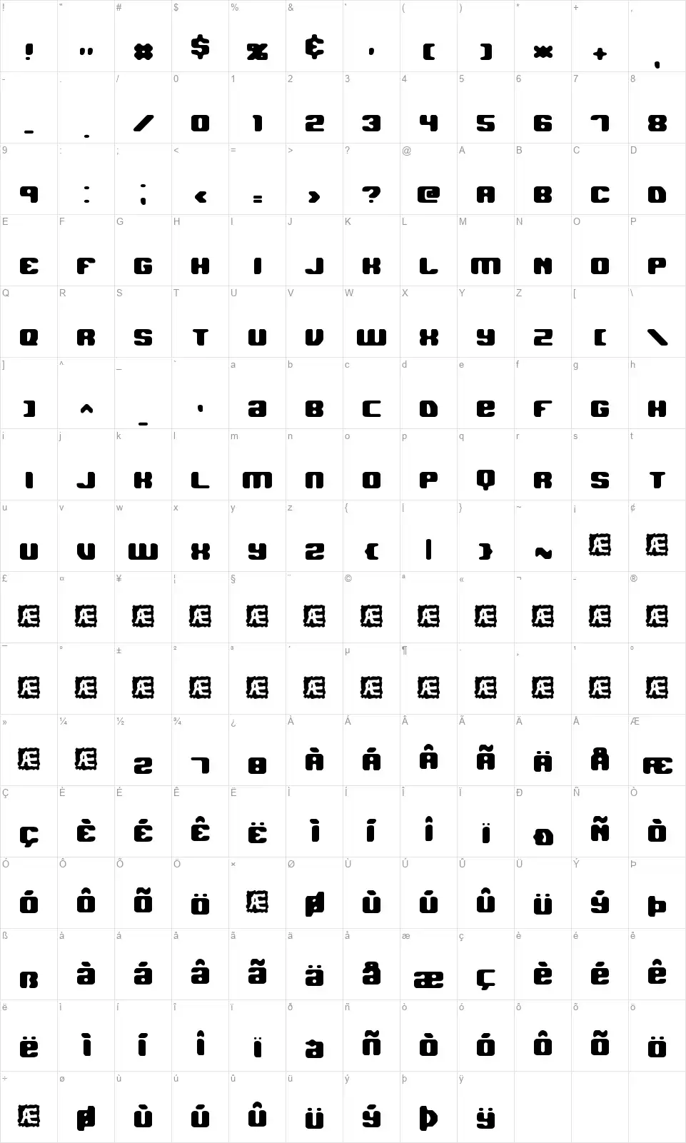 Jawbreakerfont character map