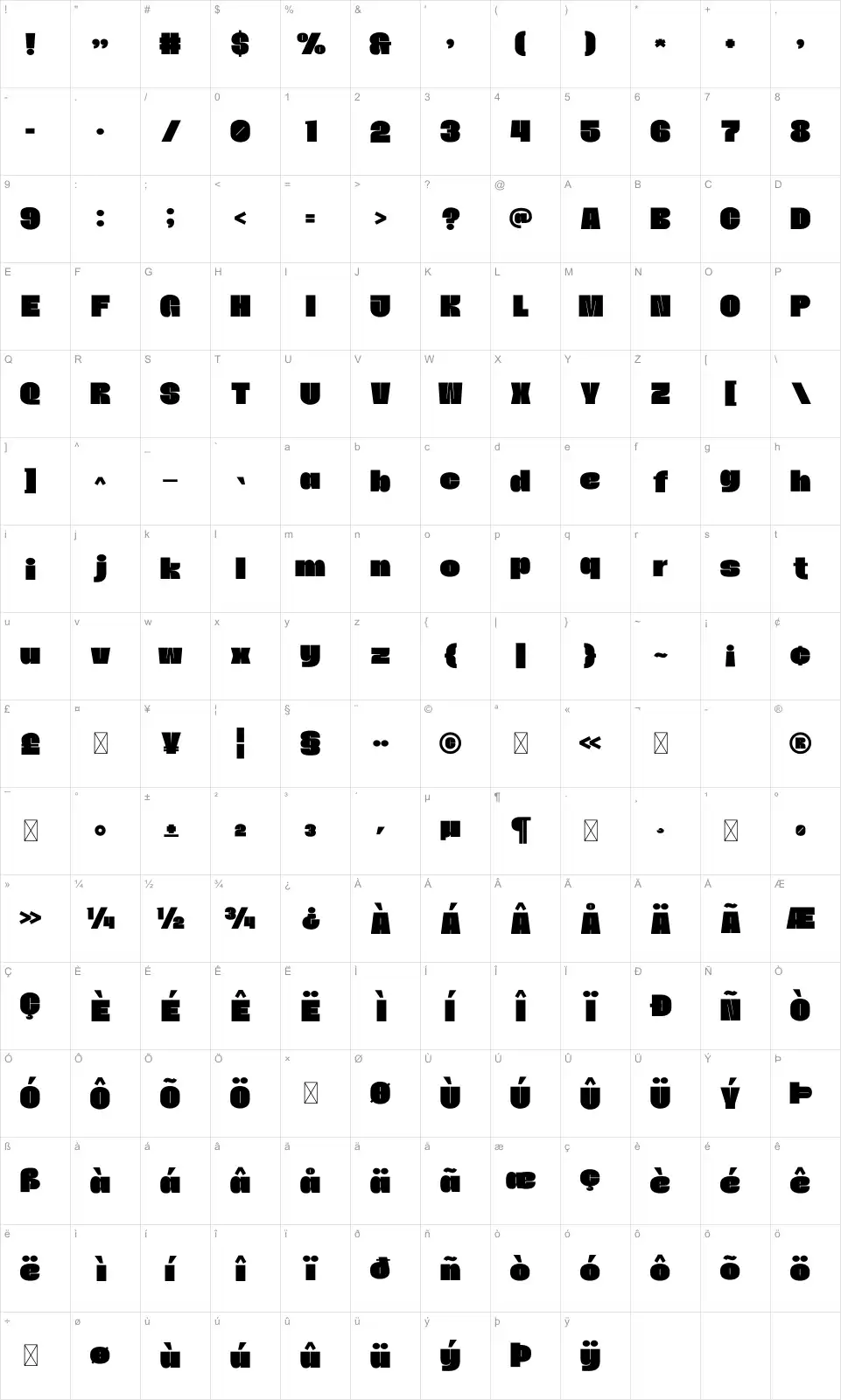 Jayen Zeichentabelle Jayenfont character map