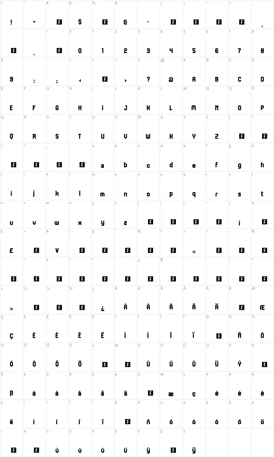 JD Ericafont character map