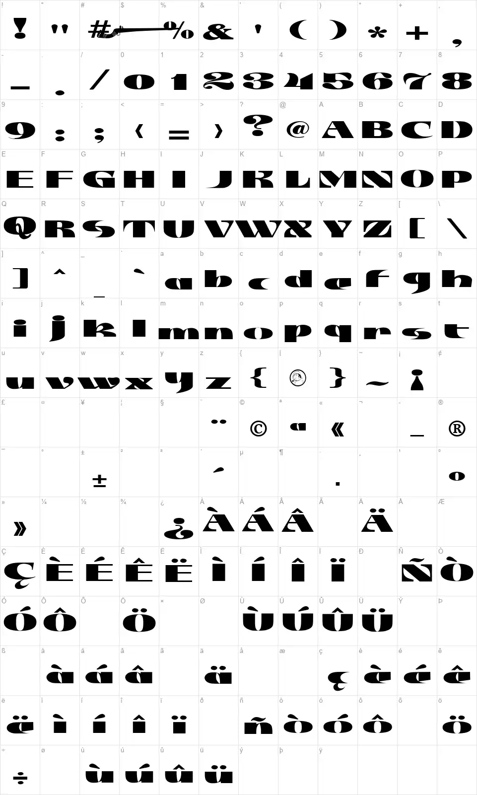 JMH Jezailfont character map