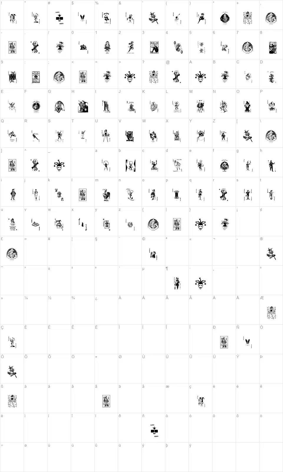 Jokerfont character map