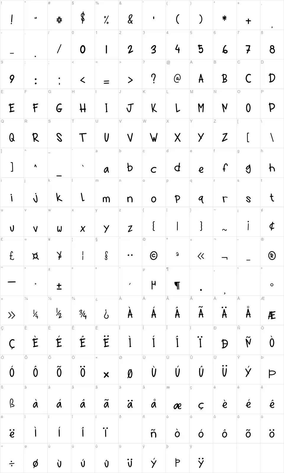 Jolly Joyfont character map