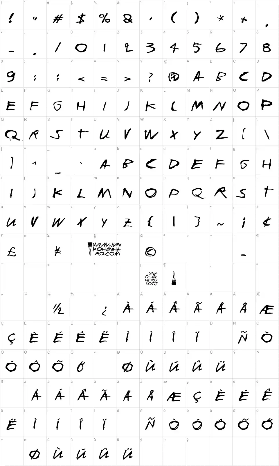 Joskus Eifont character map