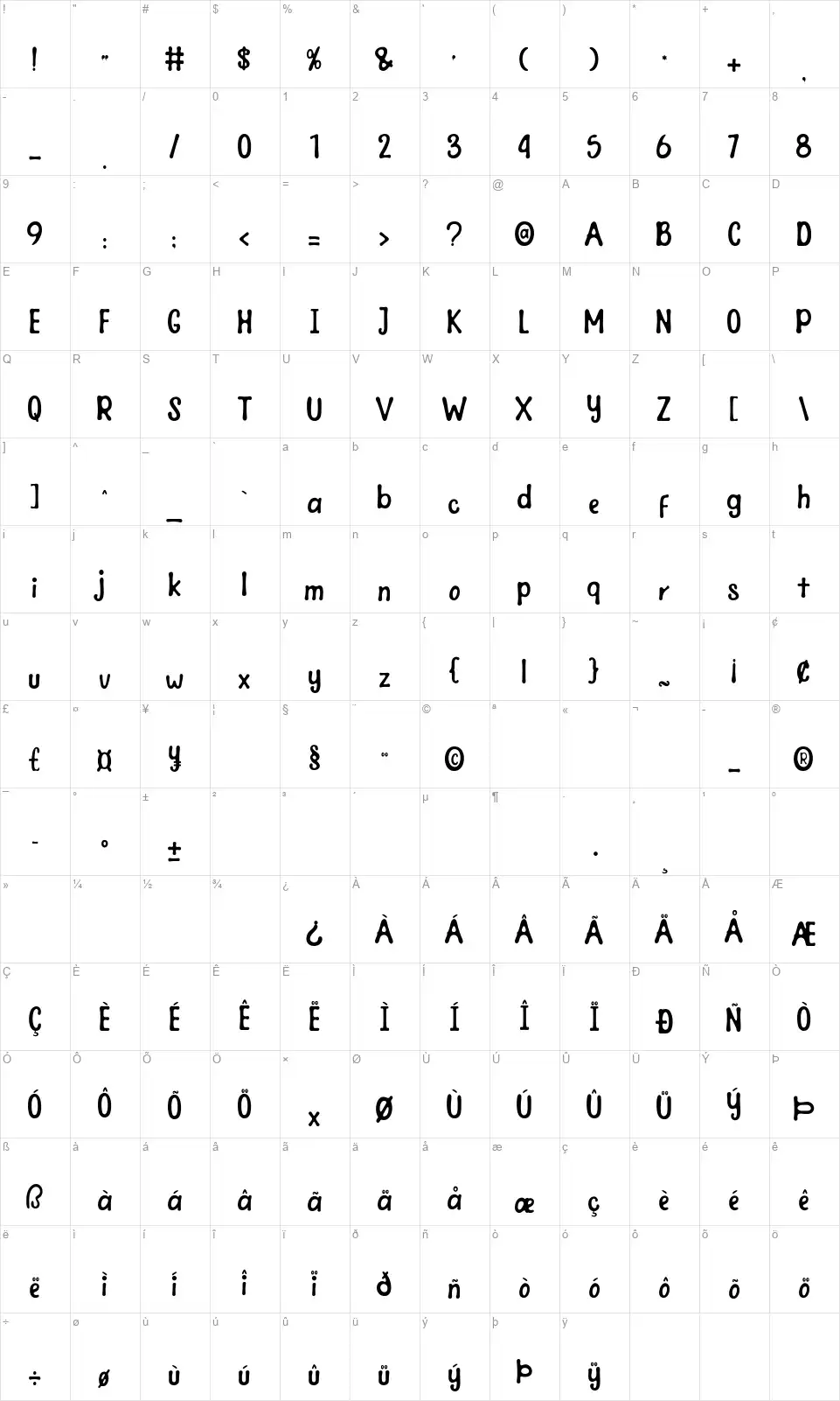 Joy Daysfont character map