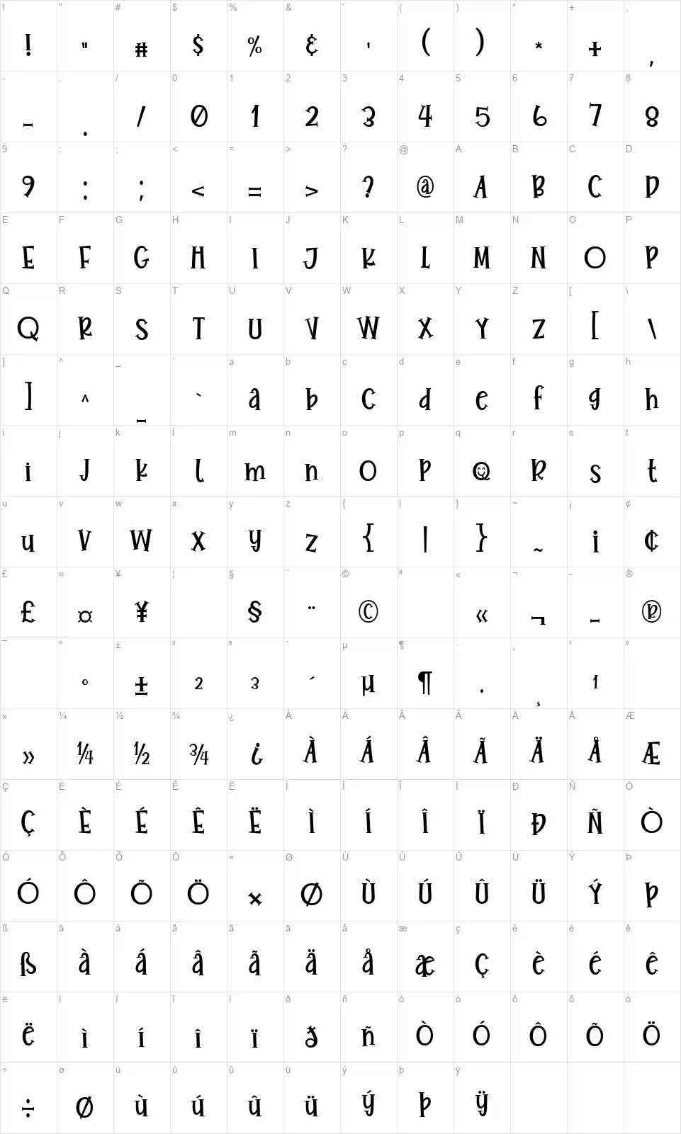Joyful Storyfont character map