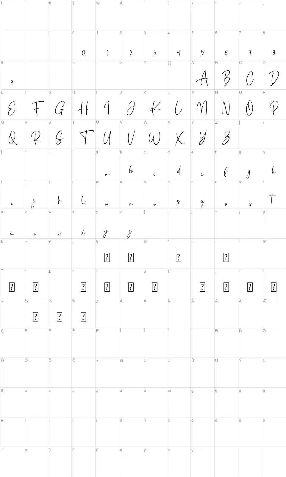 Julietta Kissingfont character map