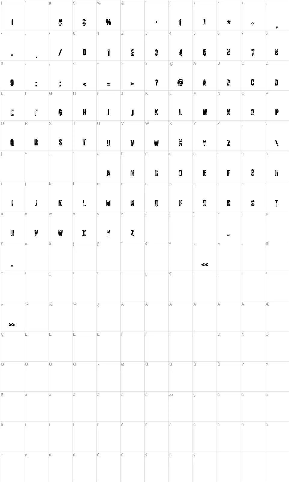 Jungle Treefont character map