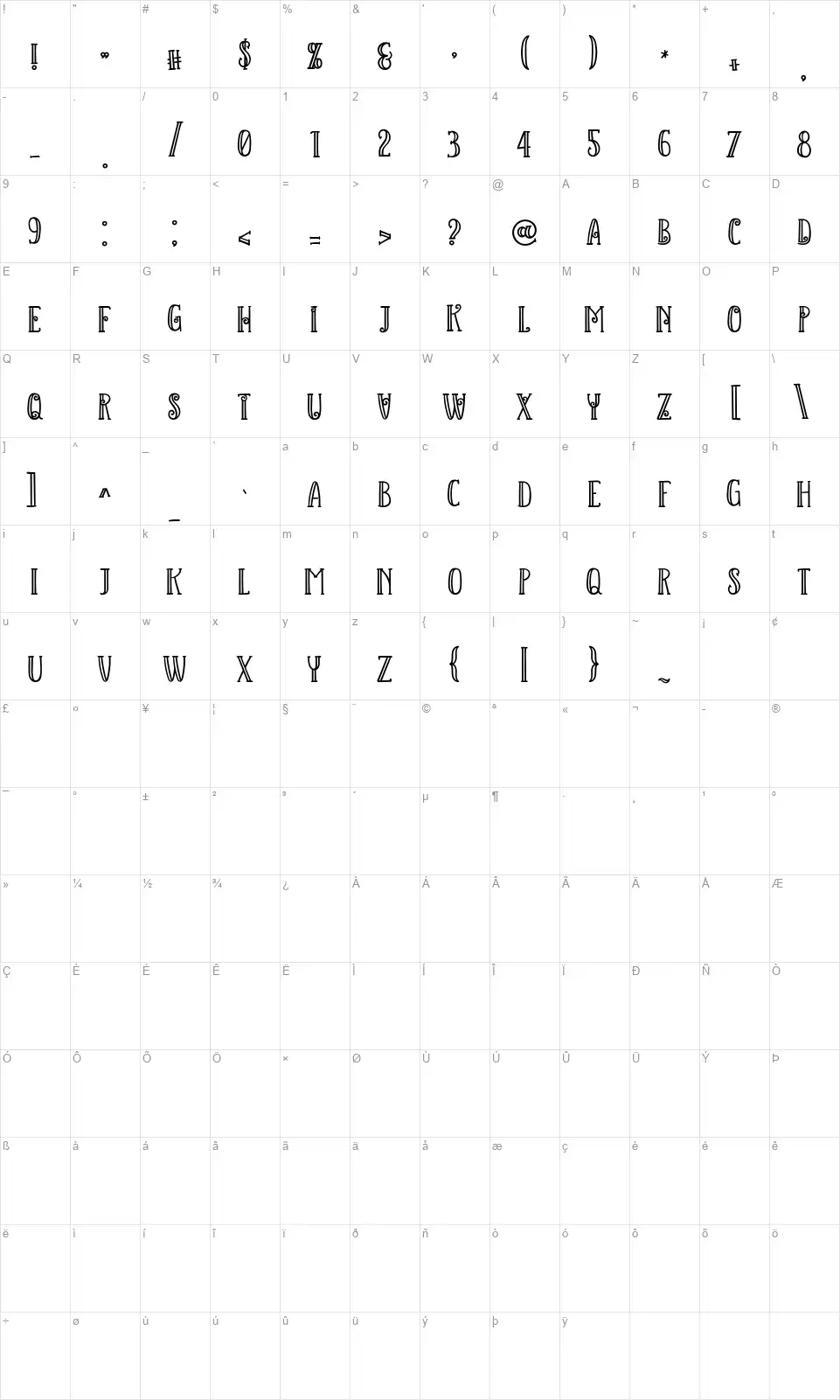 Kalina Starryfont character map