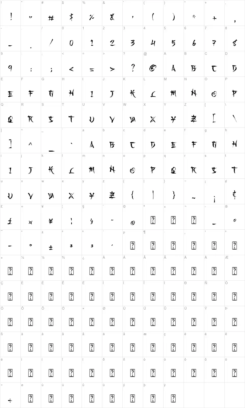 Kashima Brushfont character map